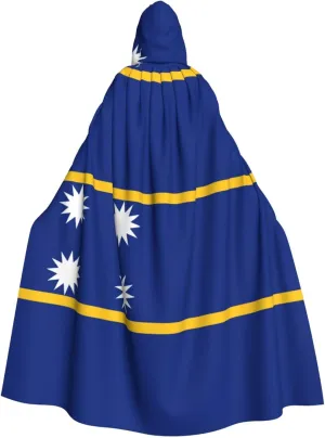Flag Of Nauru Print Hooded Cloak Wizard Cape Halloween Witch Costume For Men Women Cosplay Party Capes