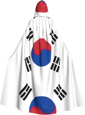 Flag Of Republic Of Korea Print Halloween Cloak Men Cape Renaissance Cloak With Hood, For Adult Cosplay Party Costume