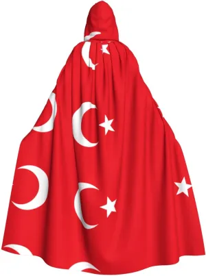Flag Of Turkey Print Hooded Cloak Wizard Cape Halloween Witch Costume For Men Women Cosplay Party Capes