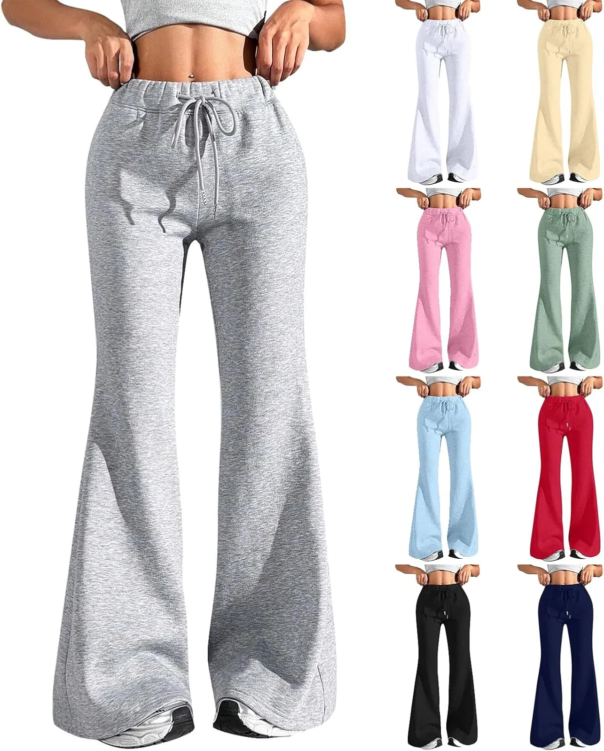 Flare Wide Leg Sweatpants Women Drawstring High Waisted Cotton Joggers Casual Flowy Bootcut Yoga Pants with Pockets