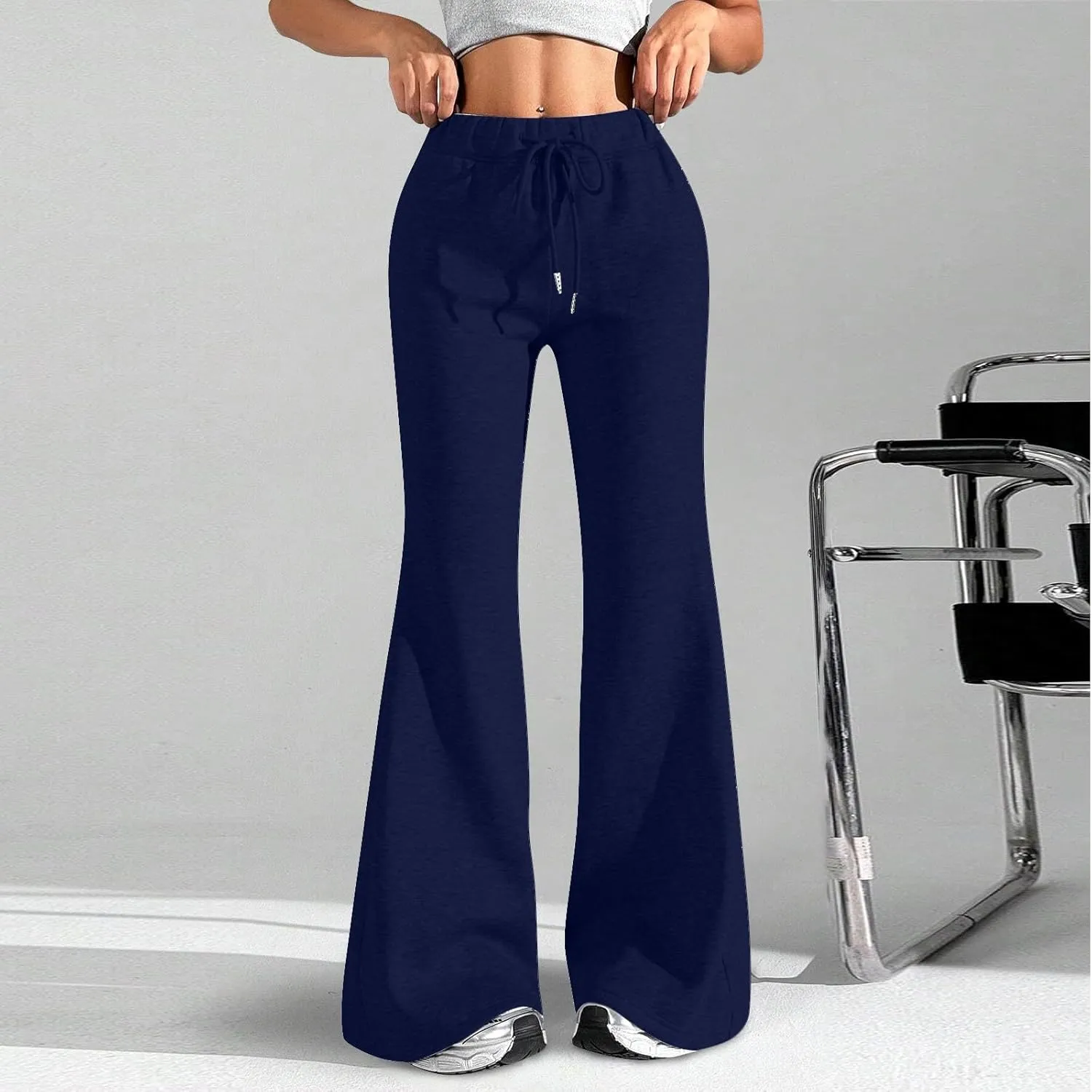 Flare Wide Leg Sweatpants Women Drawstring High Waisted Cotton Joggers Casual Flowy Bootcut Yoga Pants with Pockets