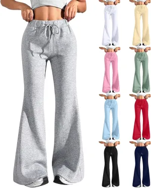 Flare Wide Leg Sweatpants Women Drawstring High Waisted Cotton Joggers Casual Flowy Bootcut Yoga Pants with Pockets