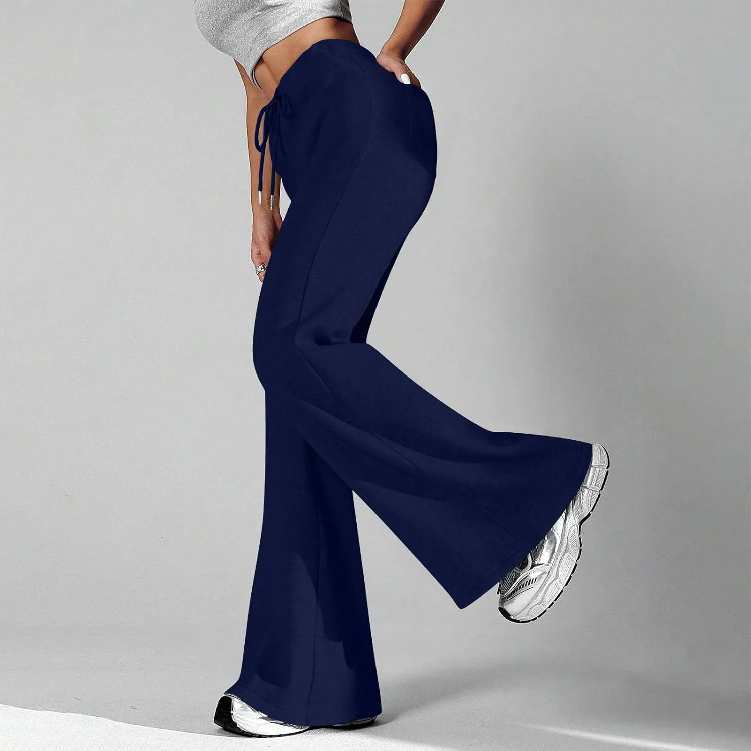 Flare Wide Leg Sweatpants Women Drawstring High Waisted Cotton Joggers Casual Flowy Bootcut Yoga Pants with Pockets