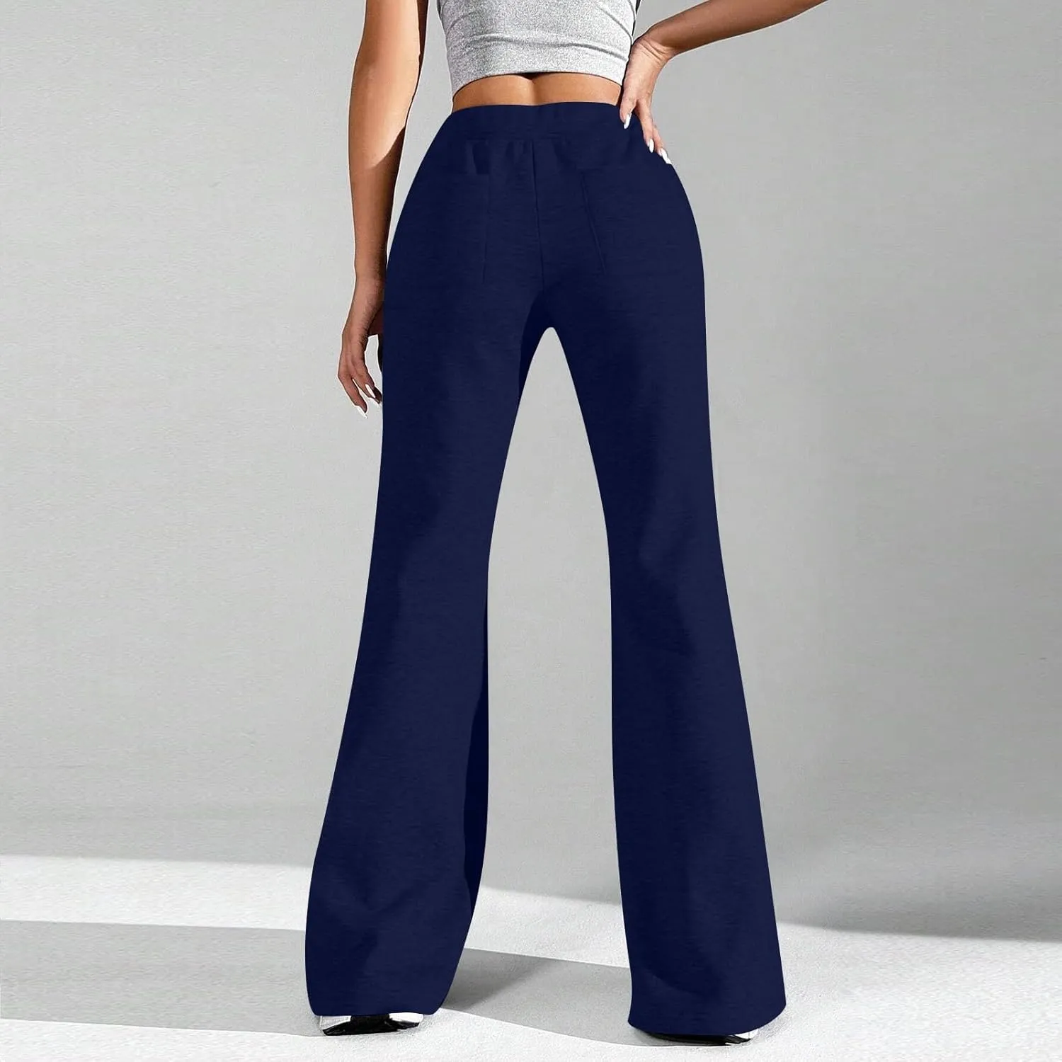 Flare Wide Leg Sweatpants Women Drawstring High Waisted Cotton Joggers Casual Flowy Bootcut Yoga Pants with Pockets