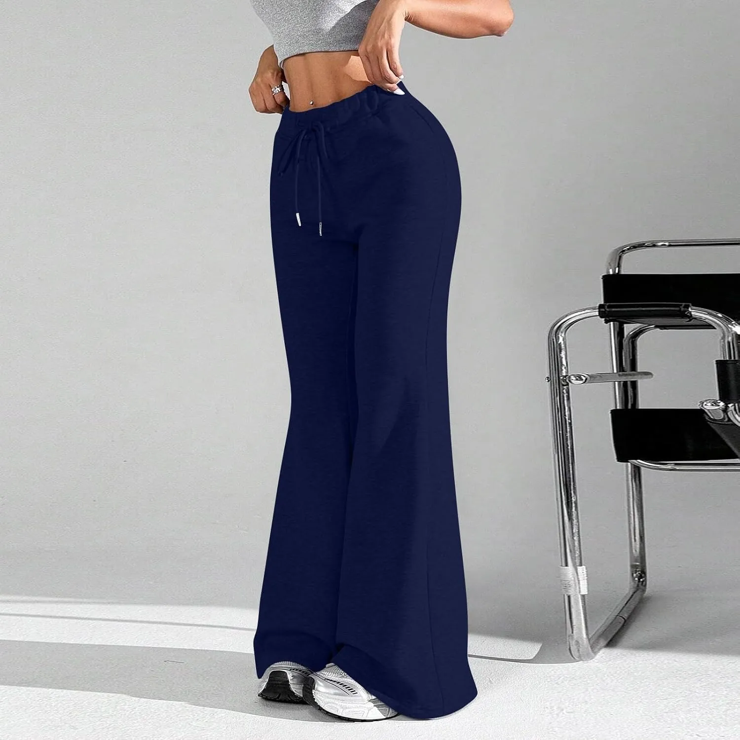 Flare Wide Leg Sweatpants Women Drawstring High Waisted Cotton Joggers Casual Flowy Bootcut Yoga Pants with Pockets