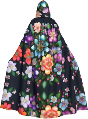 Flower Diamond Paintings Print Hooded Cloak Wizard Cape Halloween Witch Costume For Men Women Cosplay Party Capes