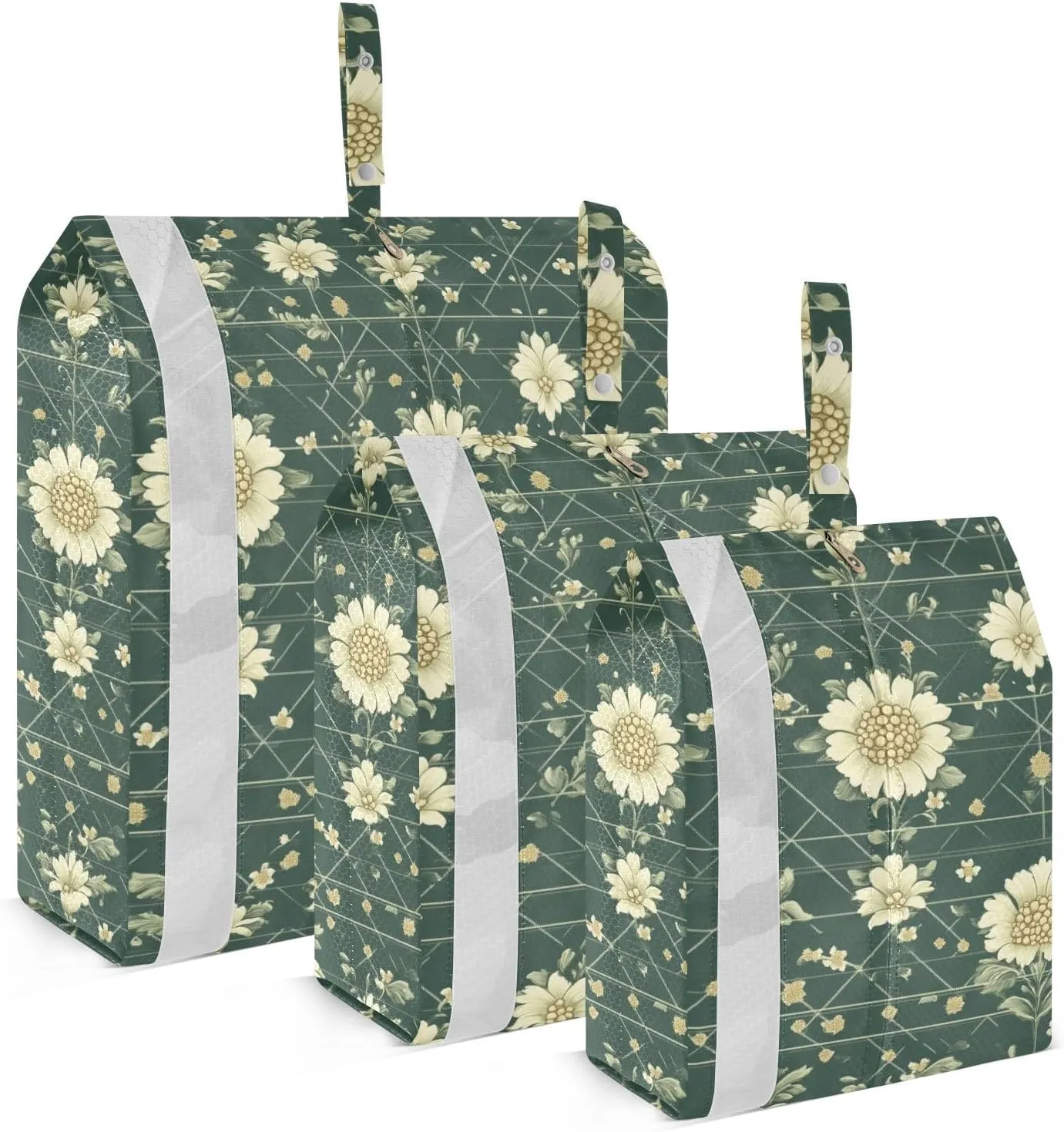 Flowers Lines Green 3pcs Travel Packing Storage Bags Portable Garment Bag Closet Storage Large Ziplock Bags Home Organization