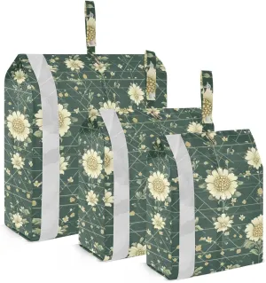 Flowers Lines Green 3pcs Travel Packing Storage Bags Portable Garment Bag Closet Storage Large Ziplock Bags Home Organization