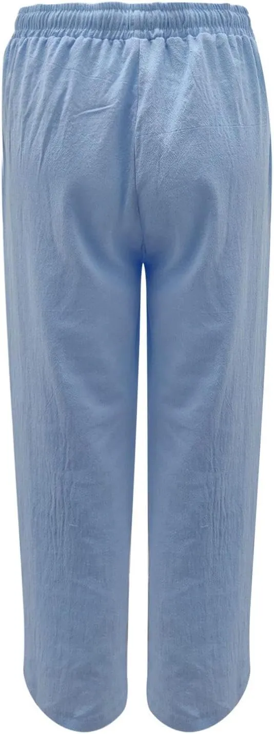 Flowy Women Linen Pants Casual Loose High Waist Trousers Boho Loose Cropped Beach Pants Summer Slacks 2025 Trendy