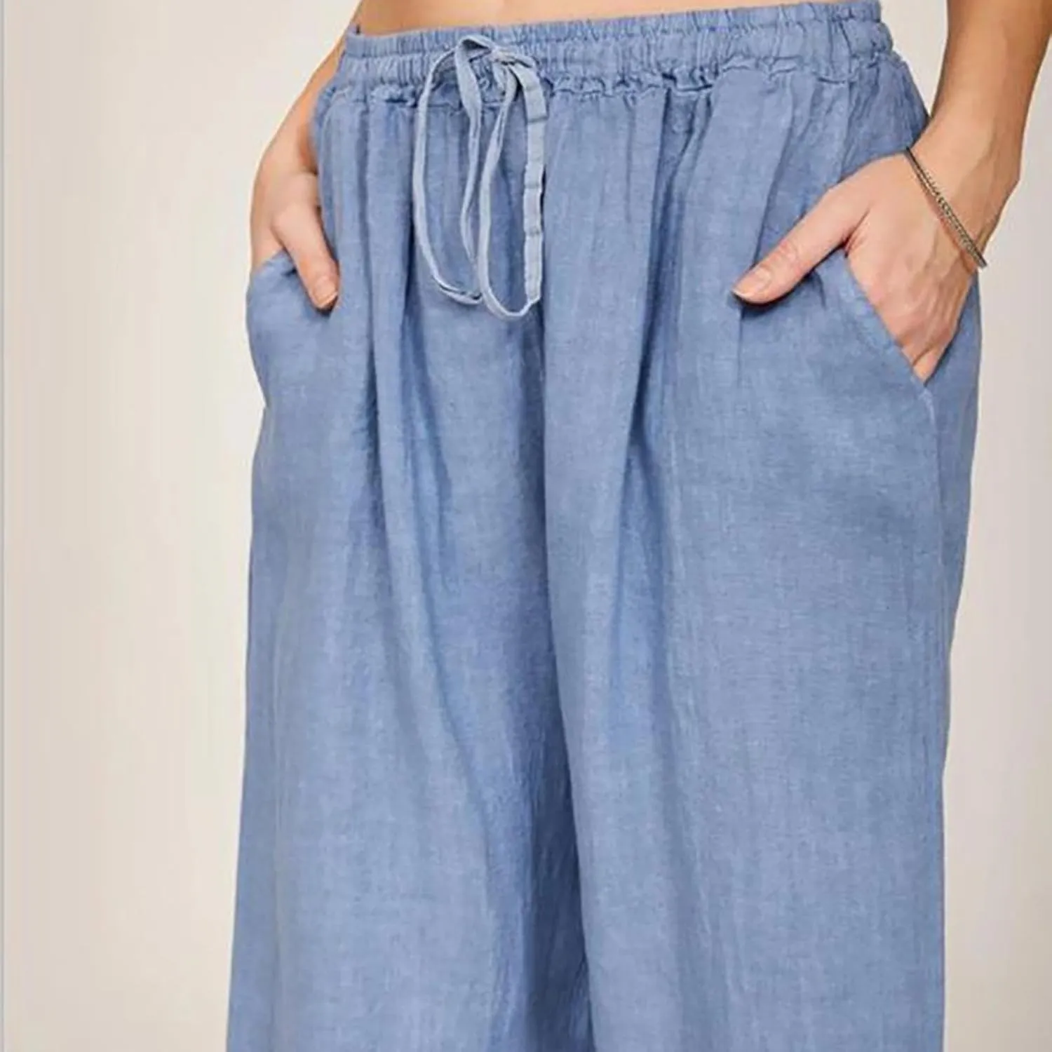 Flowy Women Linen Pants Casual Loose High Waist Trousers Boho Loose Cropped Beach Pants Summer Slacks 2025 Trendy