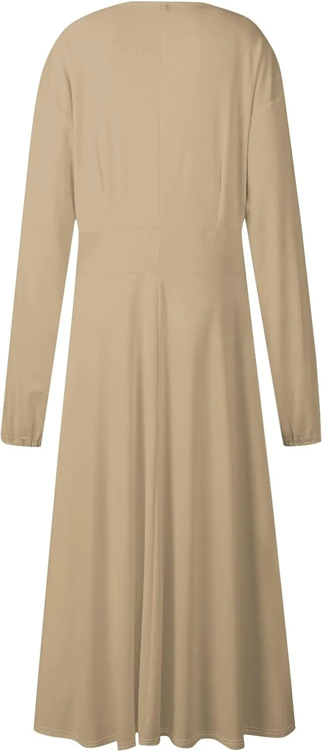 Formal Long Sleeve Midi Dress for Women Trendy Plus Size A Line Dress Casual Flowy Elegant Floral Smocked Dress