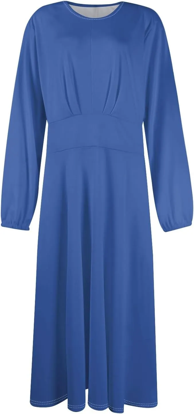 Formal Long Sleeve Midi Dress for Women Trendy Plus Size A Line Dress Casual Flowy Elegant Floral Smocked Dress