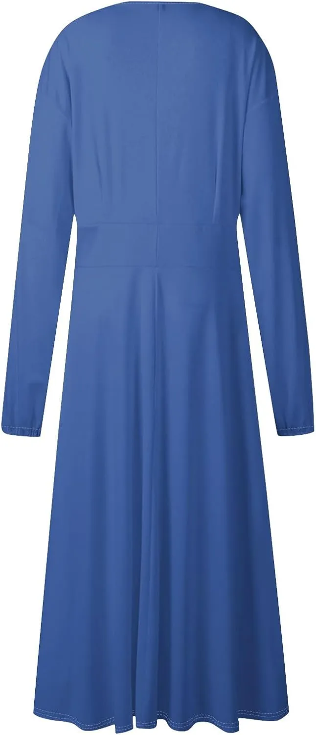 Formal Long Sleeve Midi Dress for Women Trendy Plus Size A Line Dress Casual Flowy Elegant Floral Smocked Dress