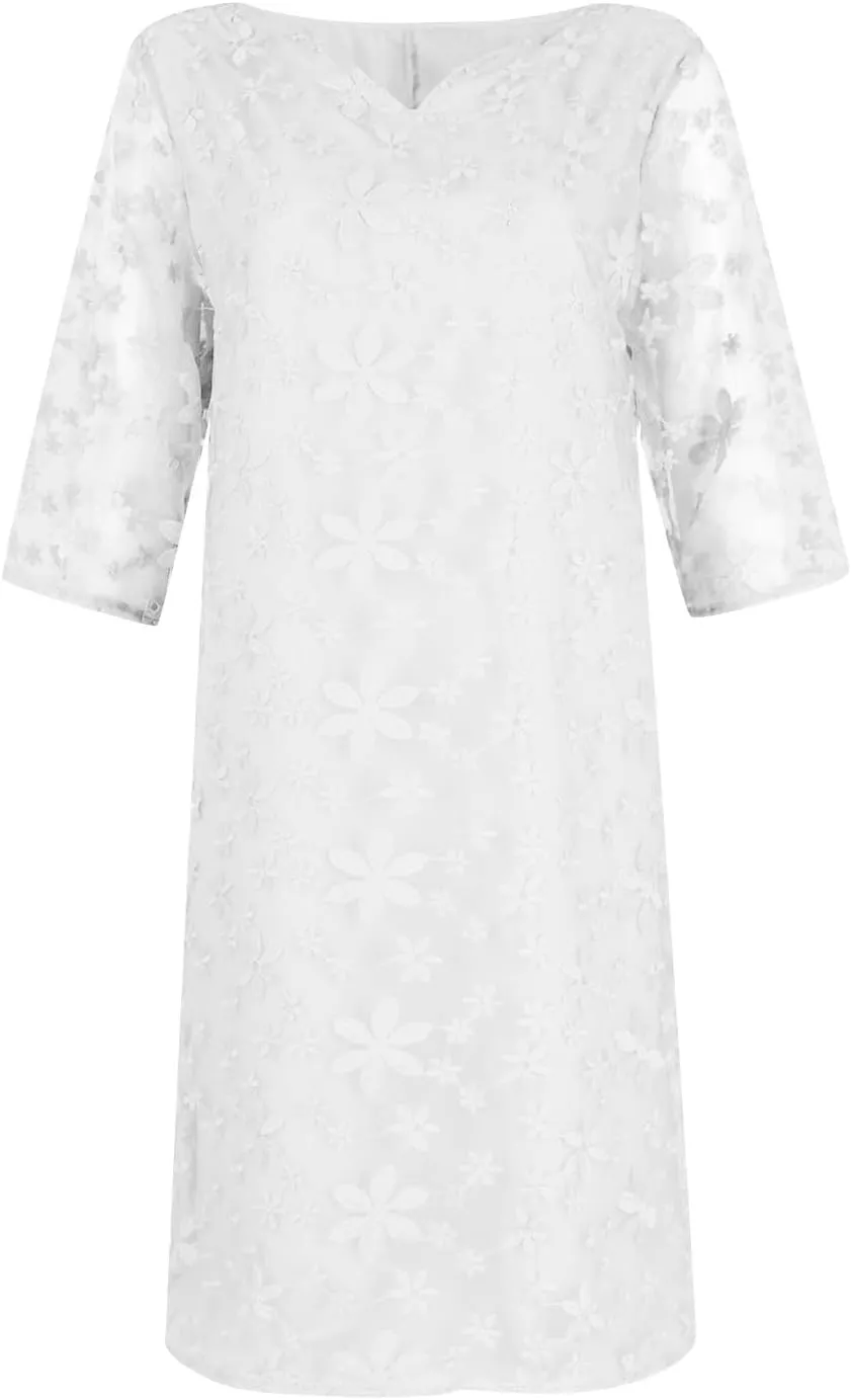 Formal Summer Trendy Embroidered Dress for Women Casual Sexy V Neck Midi Dress Elegant Plus Size Knee Length Dress
