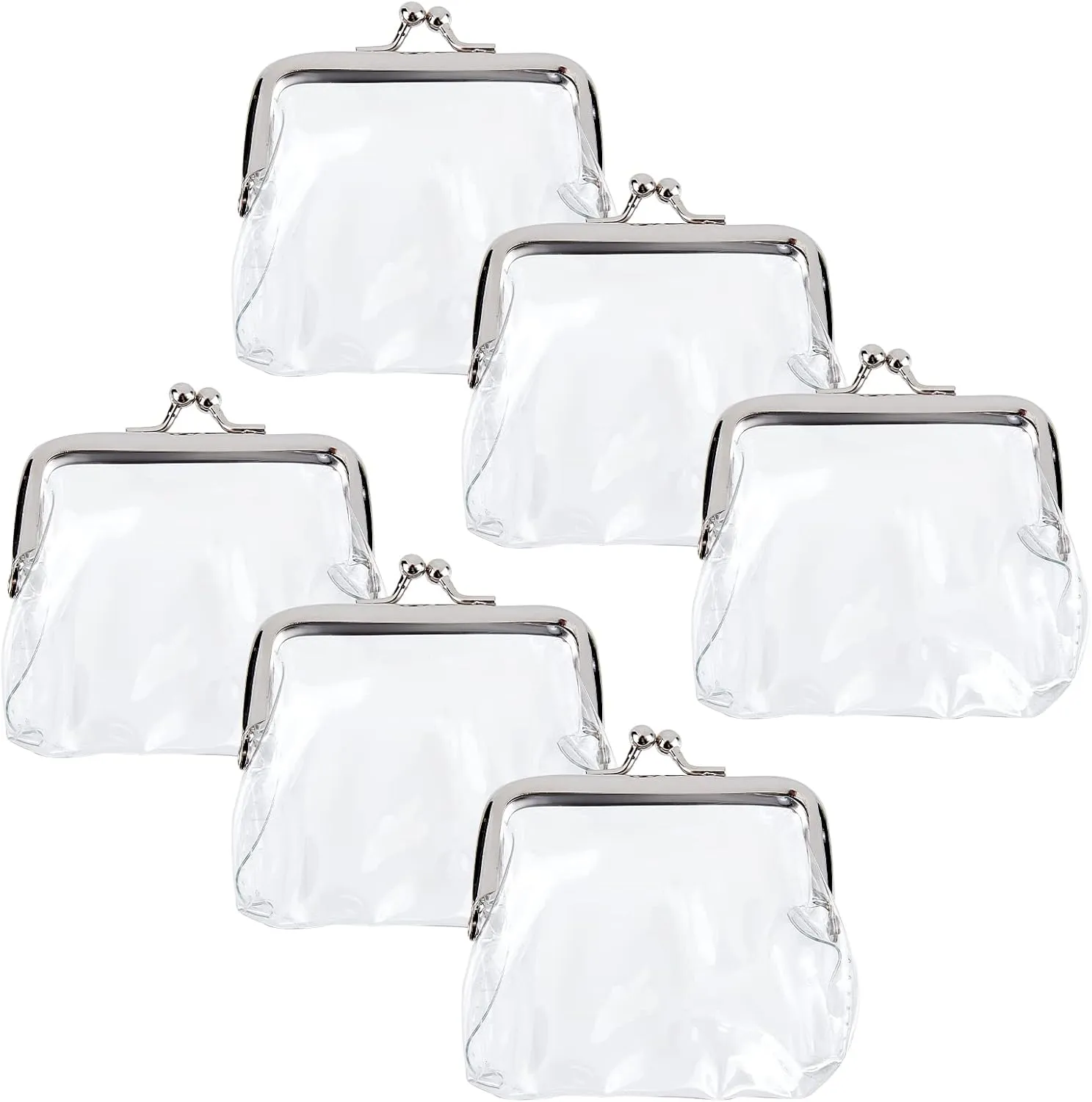 GORGECRAFT 6PCS Clear Coin Purses Transparent Change Purses Waterproof PVC Jelly Wallets Kiss Lock Clear Change Pouch Gifts for Women Carrying Your Change Cards Earphone Keys