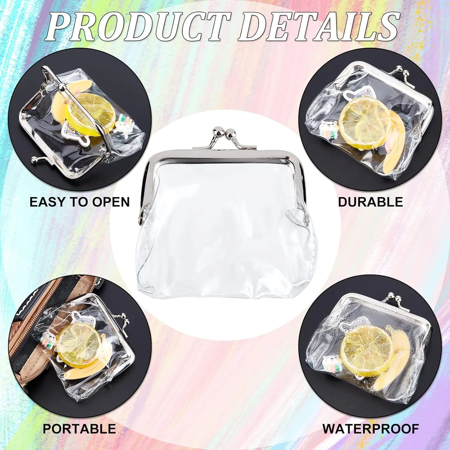 GORGECRAFT 6PCS Clear Coin Purses Transparent Change Purses Waterproof PVC Jelly Wallets Kiss Lock Clear Change Pouch Gifts for Women Carrying Your Change Cards Earphone Keys