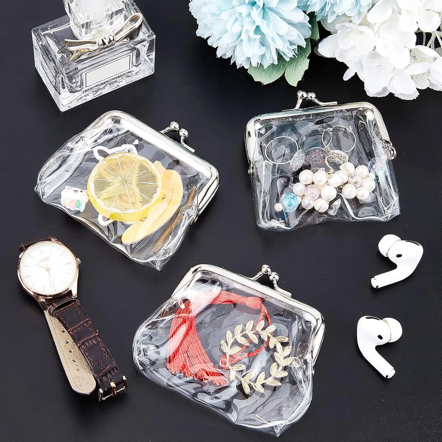 GORGECRAFT 6PCS Clear Coin Purses Transparent Change Purses Waterproof PVC Jelly Wallets Kiss Lock Clear Change Pouch Gifts for Women Carrying Your Change Cards Earphone Keys