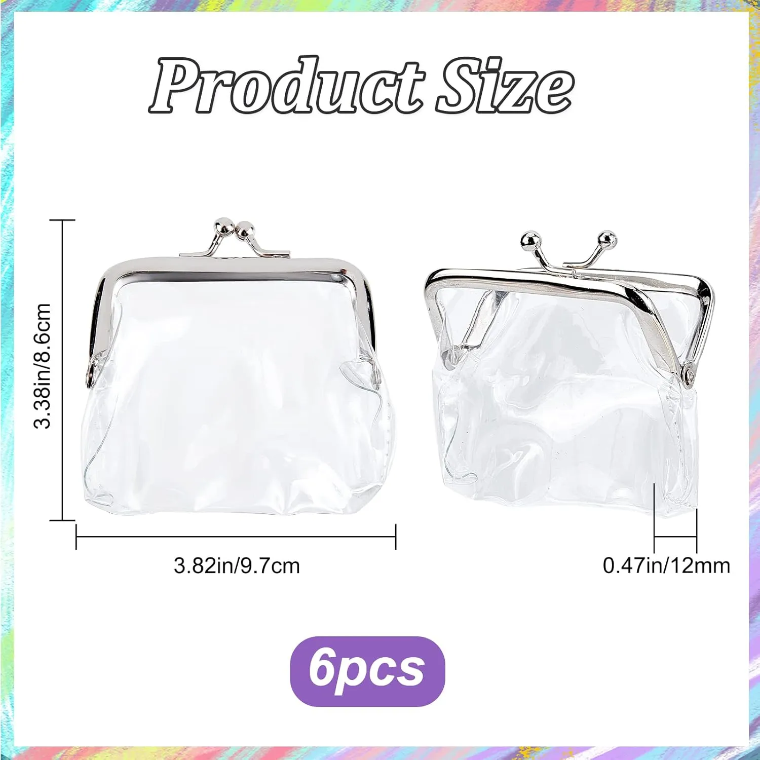 GORGECRAFT 6PCS Clear Coin Purses Transparent Change Purses Waterproof PVC Jelly Wallets Kiss Lock Clear Change Pouch Gifts for Women Carrying Your Change Cards Earphone Keys