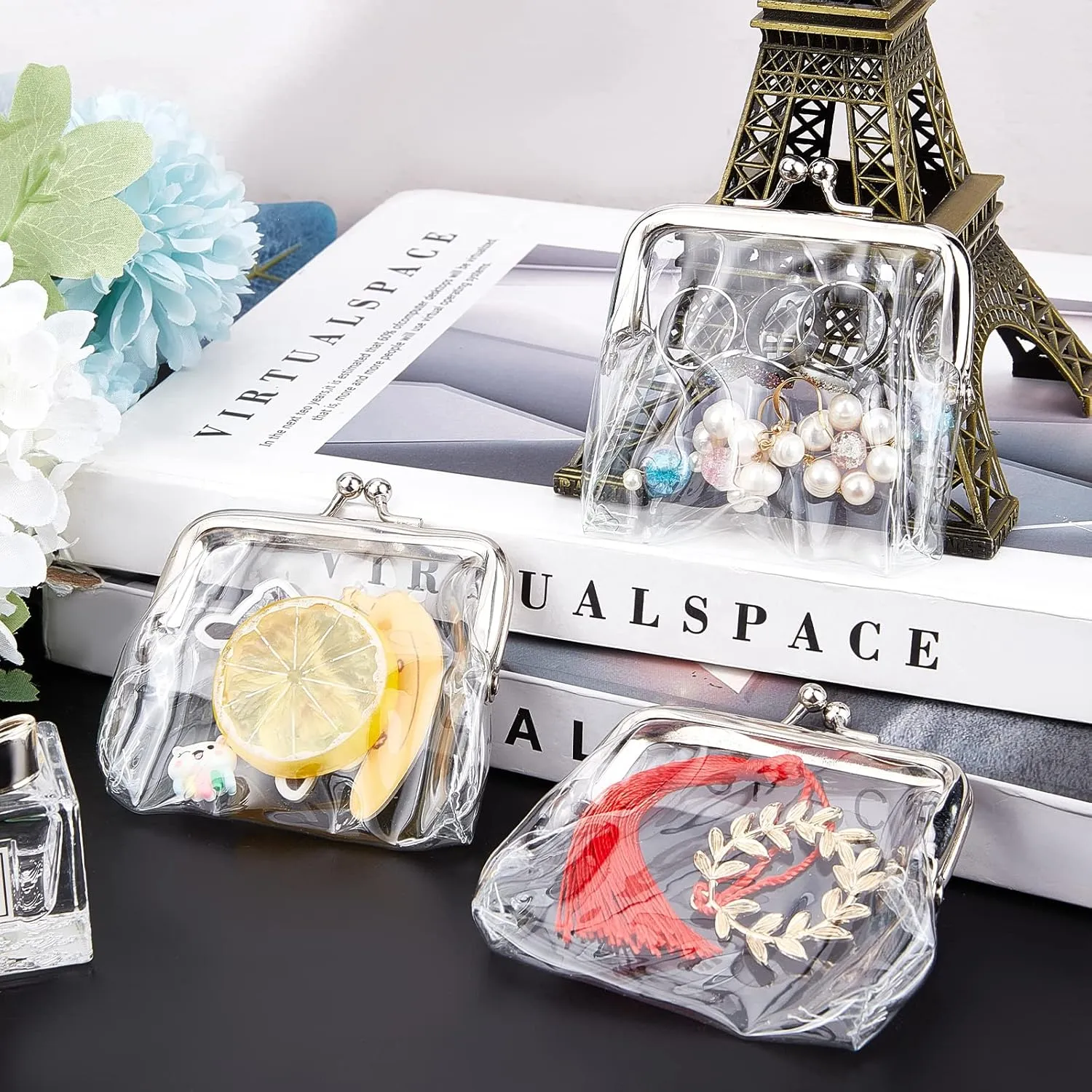 GORGECRAFT 6PCS Clear Coin Purses Transparent Change Purses Waterproof PVC Jelly Wallets Kiss Lock Clear Change Pouch Gifts for Women Carrying Your Change Cards Earphone Keys