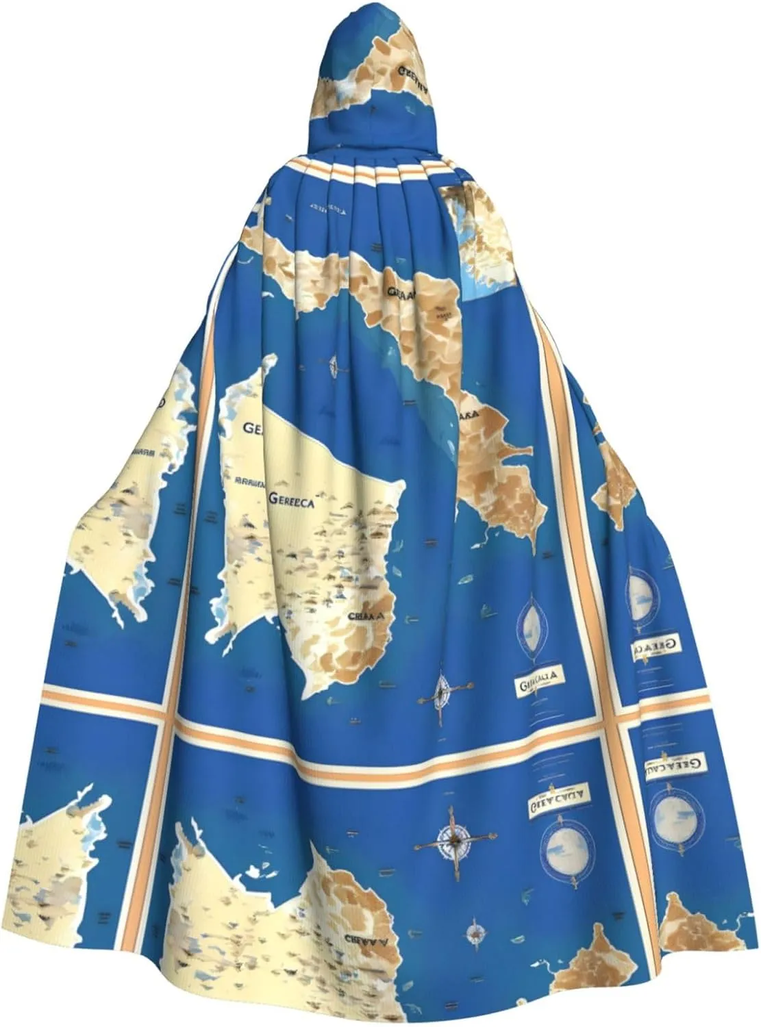Greece Map Print Print Hooded Cloak Wizard Cape Halloween Witch Costume For Men Women Cosplay Party Capes