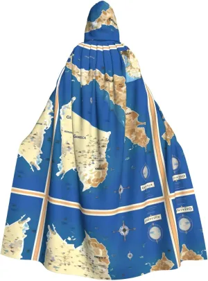 Greece Map Print Print Hooded Cloak Wizard Cape Halloween Witch Costume For Men Women Cosplay Party Capes