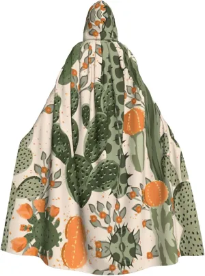Green Cactus Print Long Cape Unisex Cloak With Hood Halloween Costume Cloak Adult Vampire Witch Cape