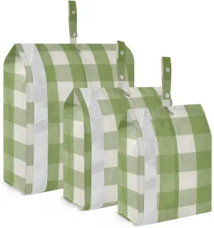 Green Designer Squares 3pcs Travel Packing Storage Bags Foldable Garment Bag Closet Storage Ziplock Bag Travel Must
