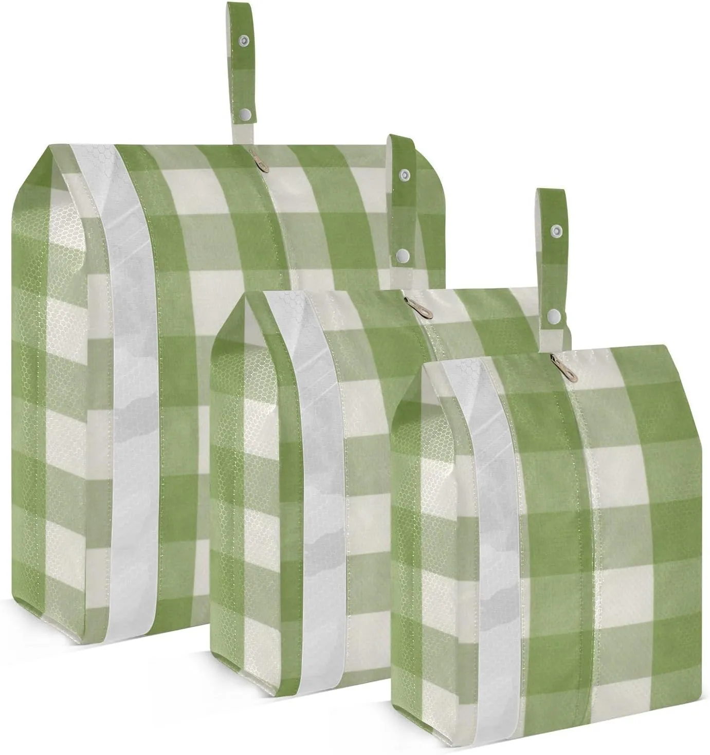 Green Designer Squares 3pcs Travel Packing Storage Bags Foldable Garment Bag Closet Storage Ziplock Bag Travel Must