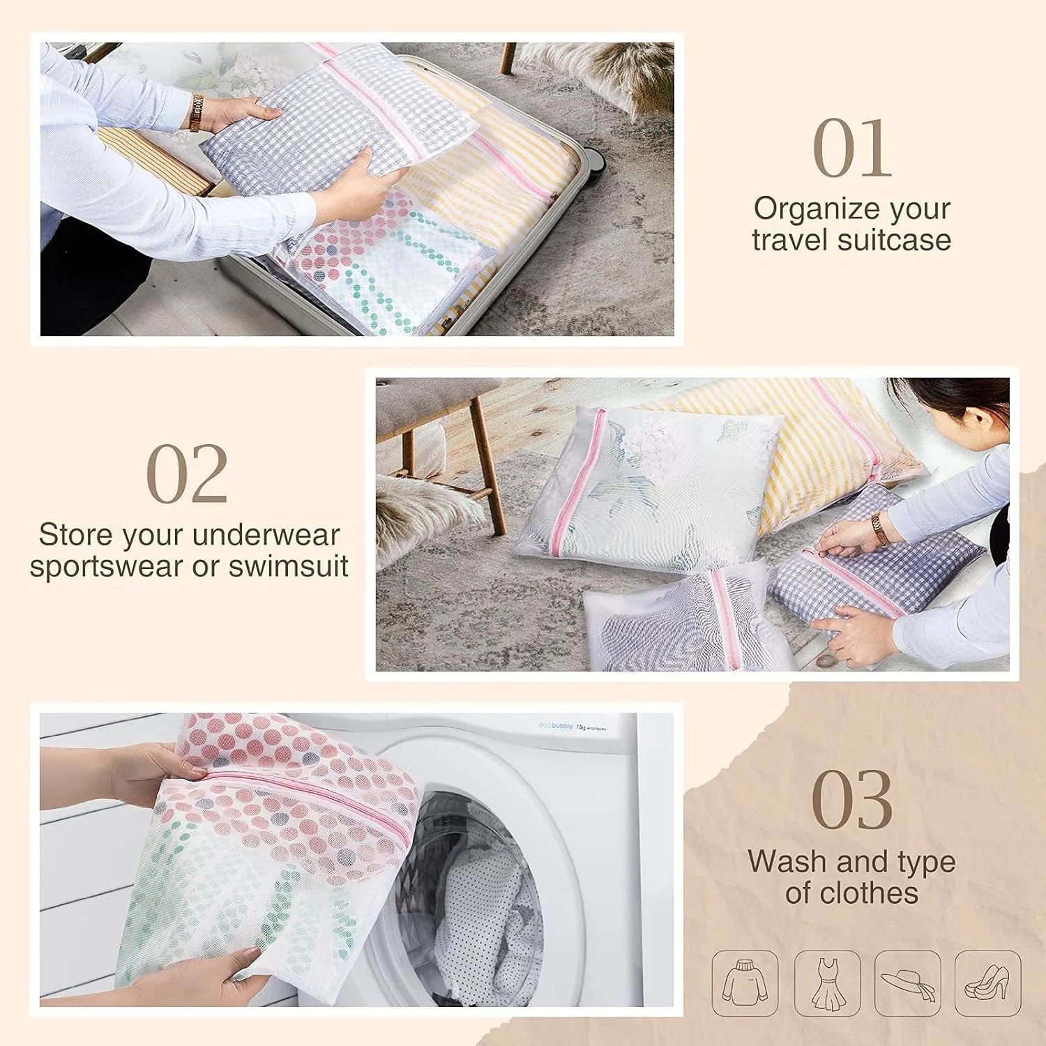 Greenstell Laundry Hamper with Wheels&Lid, 130L Large 3 Sections Clothes Hamper with 2 Types Removable Liner Bags, 5 Mesh Laundry Bags, Handwoven Divided Laundry Basket Black