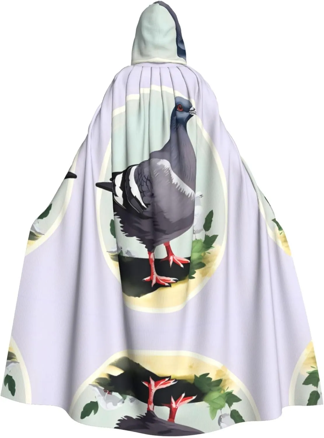 Grey Pigeon Print Print Halloween Cloak Men Cape Renaissance Cloak With Hood, For Adult Cosplay Party Costume