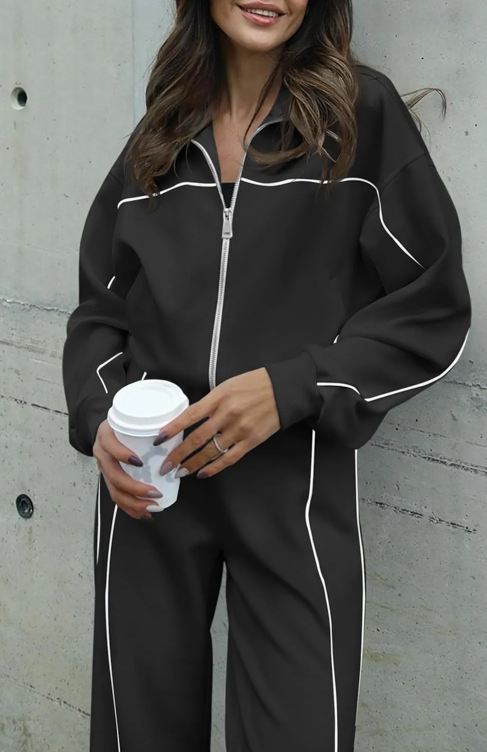 HAEOF Women 2 Piece Sweatsuit 2025 Fall Outfits Long Sleeve Zip Up Sweatshirt Jogger Pants Machting Lounge Sets Tracksuit
