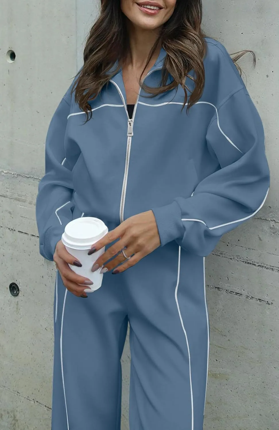 HAEOF Women 2 Piece Sweatsuit 2025 Fall Outfits Long Sleeve Zip Up Sweatshirt Jogger Pants Machting Lounge Sets Tracksuit