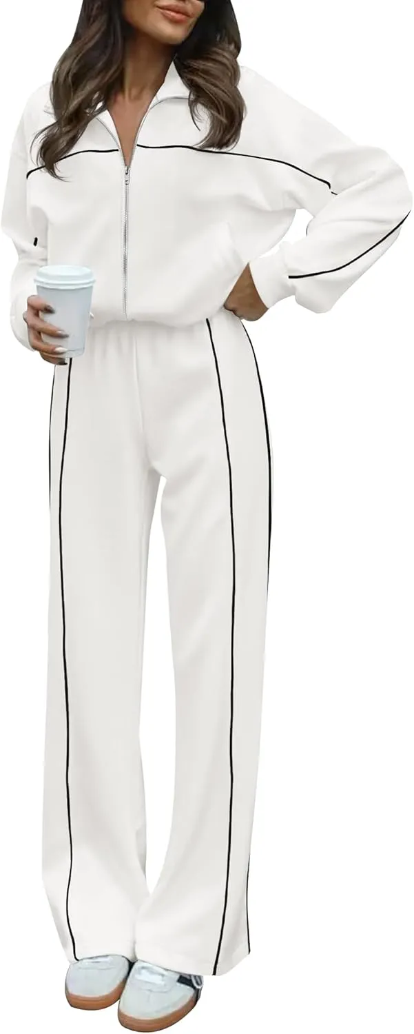 HAEOF Women 2 Piece Sweatsuit 2025 Fall Outfits Long Sleeve Zip Up Sweatshirt Jogger Pants Machting Lounge Sets Tracksuit