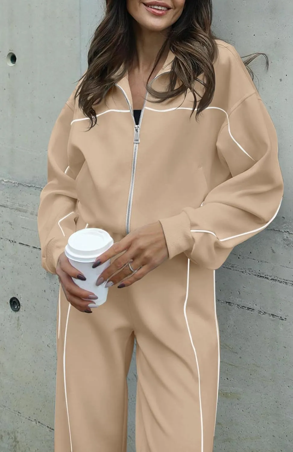 HAEOF Women 2 Piece Sweatsuit 2025 Fall Outfits Long Sleeve Zip Up Sweatshirt Jogger Pants Machting Lounge Sets Tracksuit