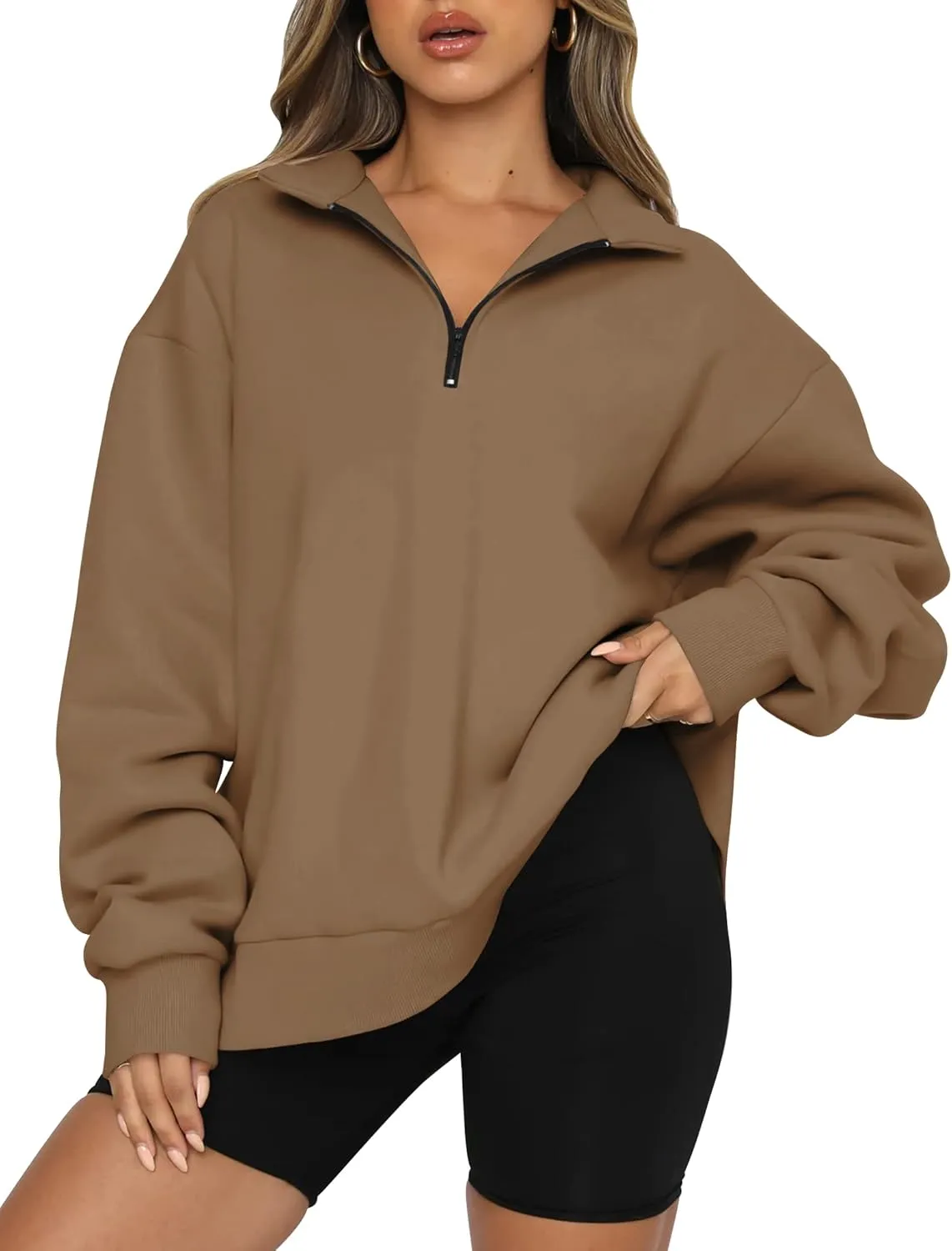 Half Zip Oversized Sweatshirt for Women Quarter Zip Hoodie Pullover Long Sleeve Sweater Teen Girls Fall Y2K Clothes