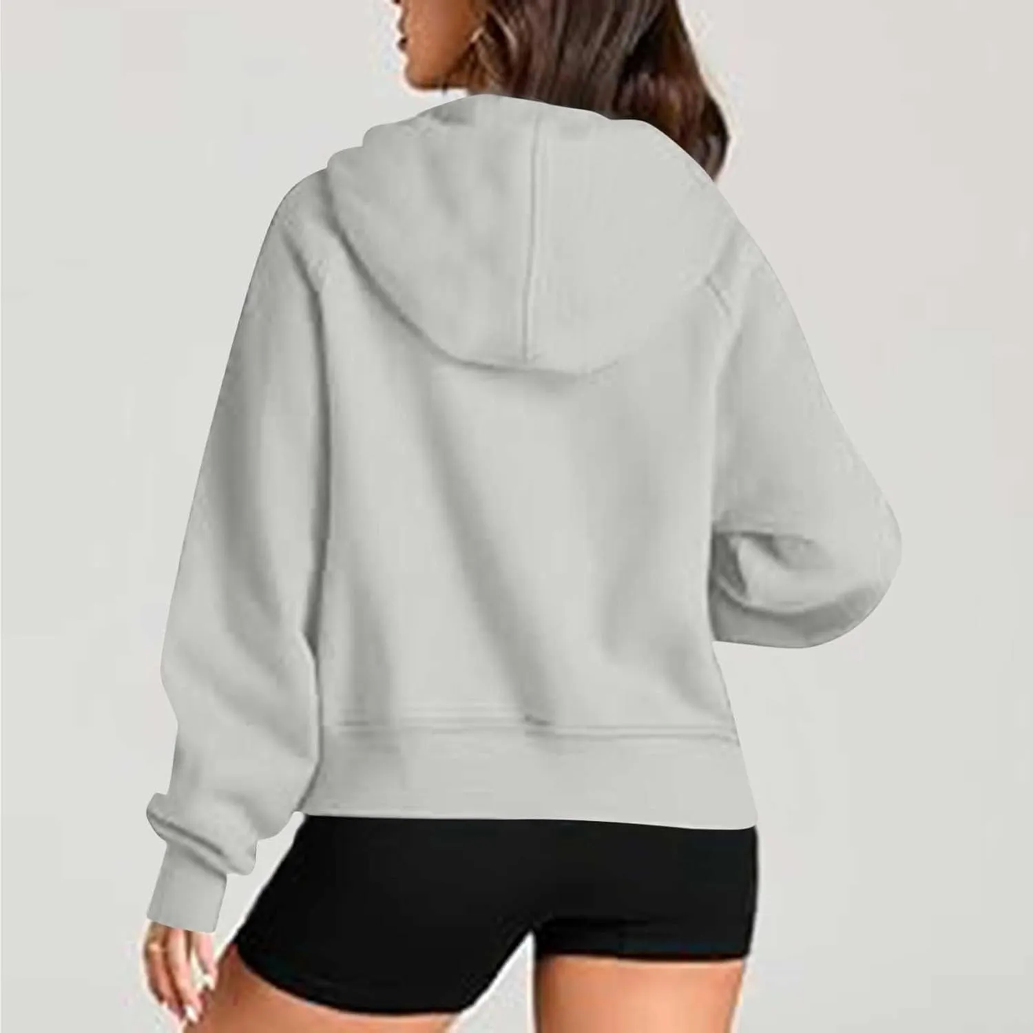 Half Zipper Cropped Hooded Sweatshirt for Women Long Sleeve Thumb Buckle Solid Sweatshirts 2024 Fall Trendy Clothes