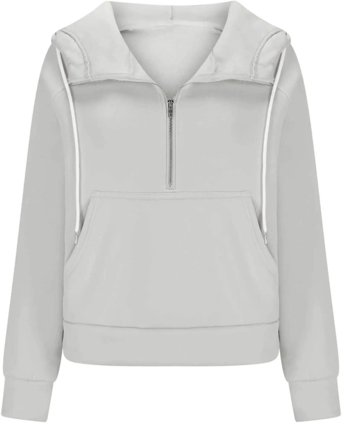 Half Zipper Cropped Hooded Sweatshirt for Women Long Sleeve Thumb Buckle Solid Sweatshirts 2024 Fall Trendy Clothes