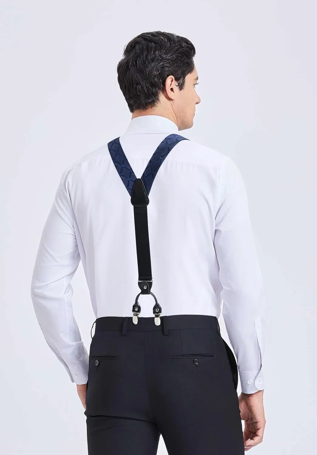 HISDERN Bow tie and Suspenders for Men Plaid Suspender Self Bowtie Pocket Square Adjustable Y Shape Mens Trouser Braces