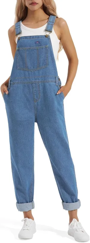 HISEA Womens Denim Bib Overalls, Women's Relaxed Fit Casual Jean Overall Workwear with Adjustable Straps and Pockets