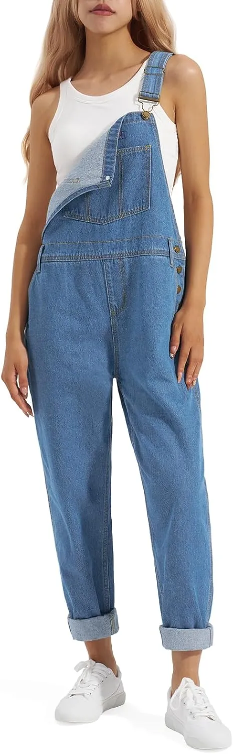 HISEA Womens Denim Bib Overalls, Women's Relaxed Fit Casual Jean Overall Workwear with Adjustable Straps and Pockets