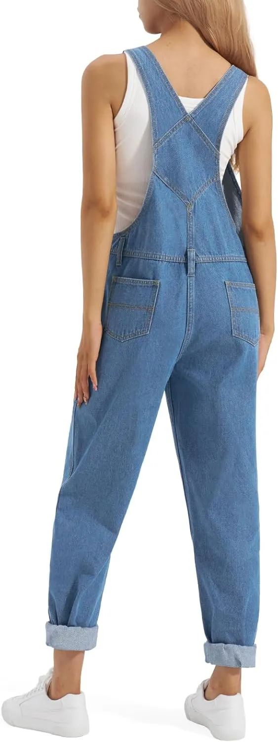 HISEA Womens Denim Bib Overalls, Women's Relaxed Fit Casual Jean Overall Workwear with Adjustable Straps and Pockets