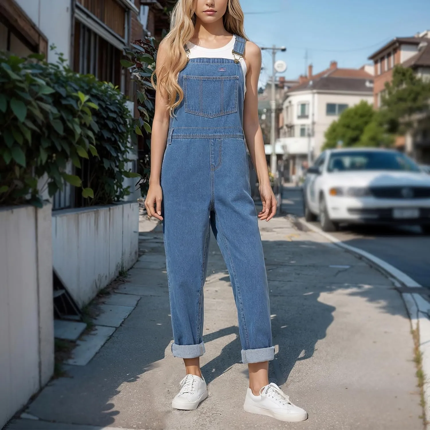 HISEA Womens Denim Bib Overalls, Women's Relaxed Fit Casual Jean Overall Workwear with Adjustable Straps and Pockets