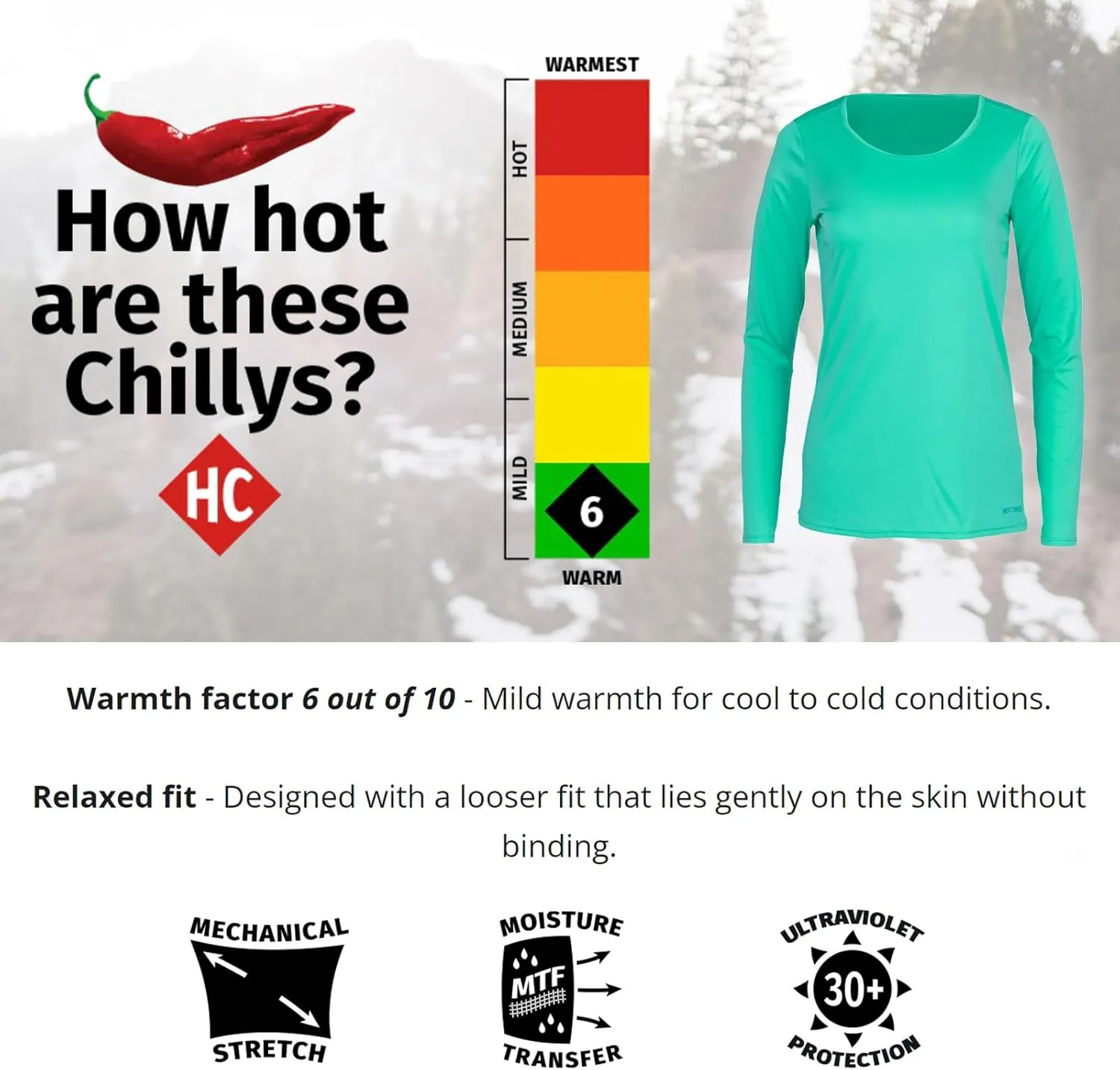 Hot Chillys Women's Peach Skins Solid Crewneck Lightweight Relaxed Fit Base Layer | Moisture-Wicking Long Sleeve Thermal Top