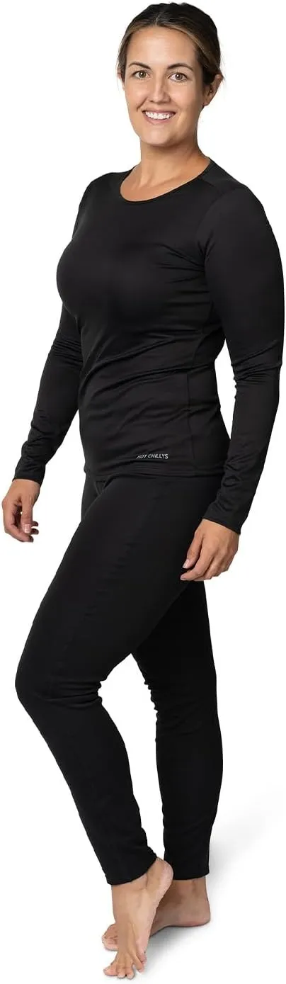 Hot Chillys Women's Peach Skins Solid Crewneck Lightweight Relaxed Fit Base Layer | Moisture-Wicking Long Sleeve Thermal Top