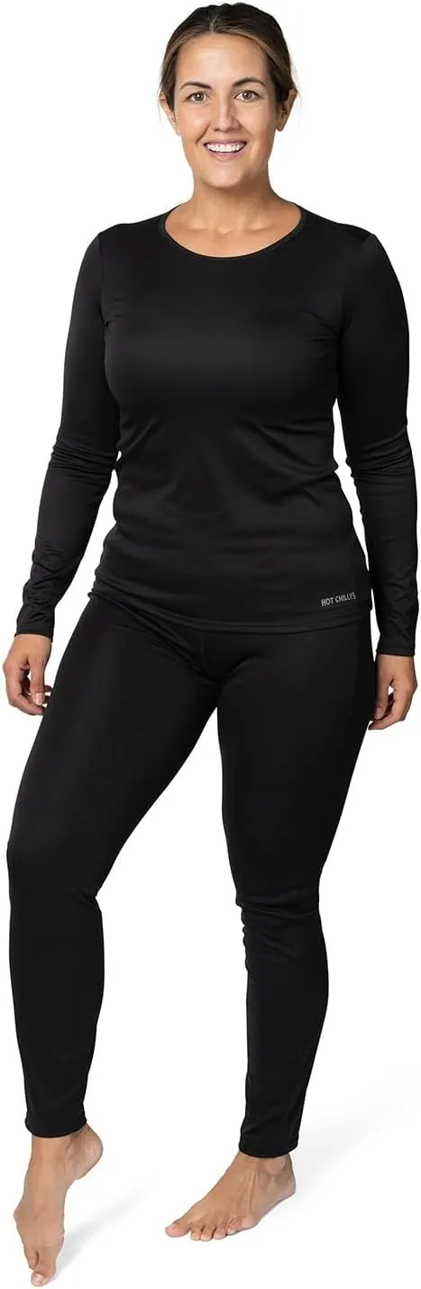 Hot Chillys Women's Peach Skins Solid Crewneck Lightweight Relaxed Fit Base Layer | Moisture-Wicking Long Sleeve Thermal Top