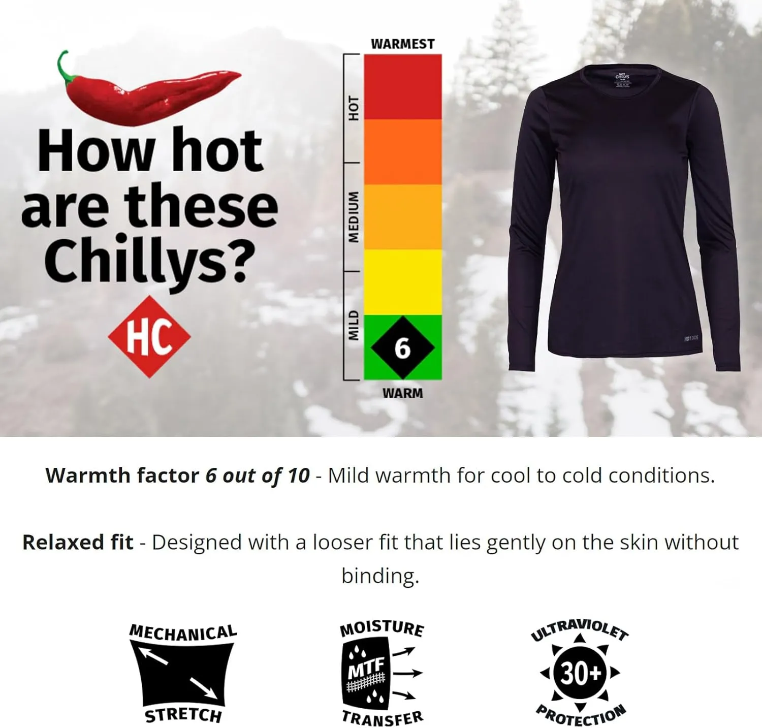 Hot Chillys Women's Peach Skins Solid Crewneck Lightweight Relaxed Fit Base Layer | Moisture-Wicking Long Sleeve Thermal Top