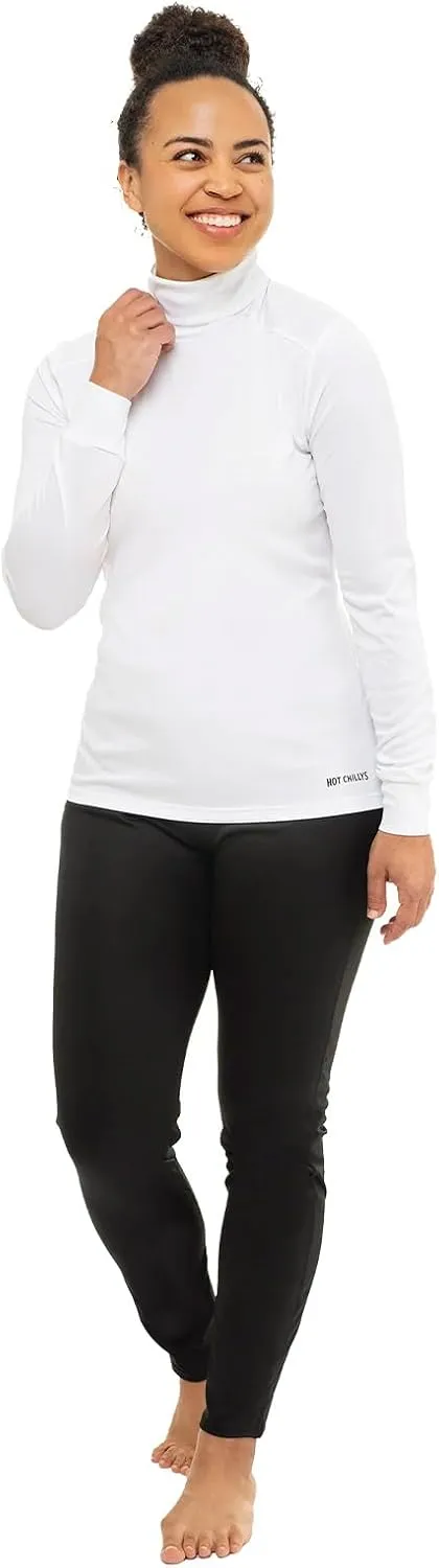 Hot Chillys Women's Peach Skins Solid T-Neck Lightweight Relaxed Fit Base Layer | Moisture-Wicking Long Sleeve Thermal Top
