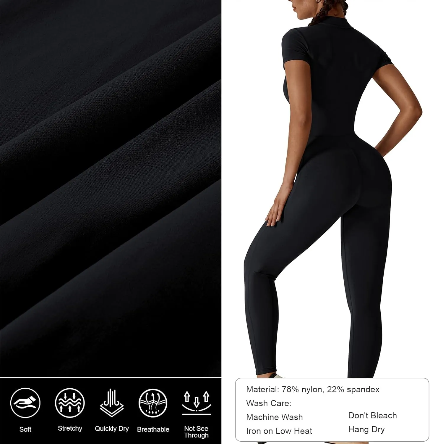 Hotfiary Workout Jumpsuit for Women Long/Short Sleeve Bodycon Romper Zip Front Sport Casual Jumpsuits Stretchy Playsuit