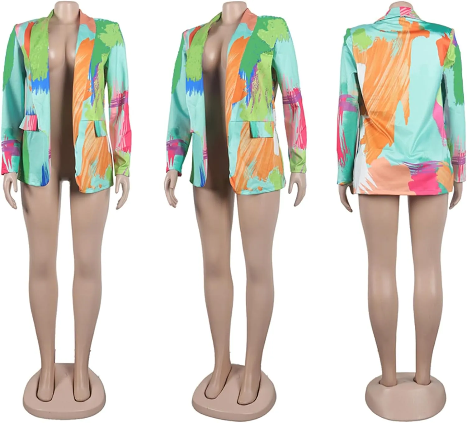 HuiSiFang Women's Printed Blazer Jacket Long Sleeve Open Front Casual Multicolor Print Top