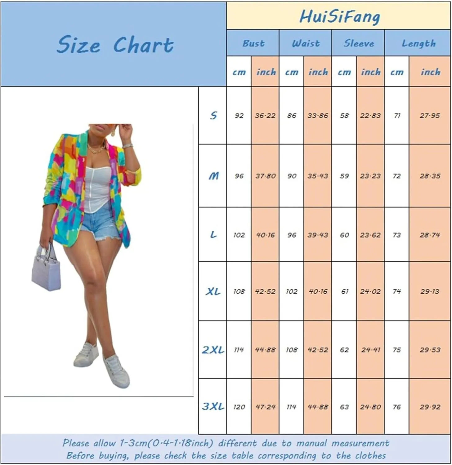HuiSiFang Women's Printed Blazer Jacket Long Sleeve Open Front Casual Multicolor Print Top